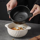 Axyaa Stone Patterned Ceramic Double Ear Soup Bowl - Large Capacity Noodle & Salad Bowl