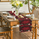 Axyaa Christmas Dwarf Gift Table Runner Holly Poinsettia Farmhouse Decor