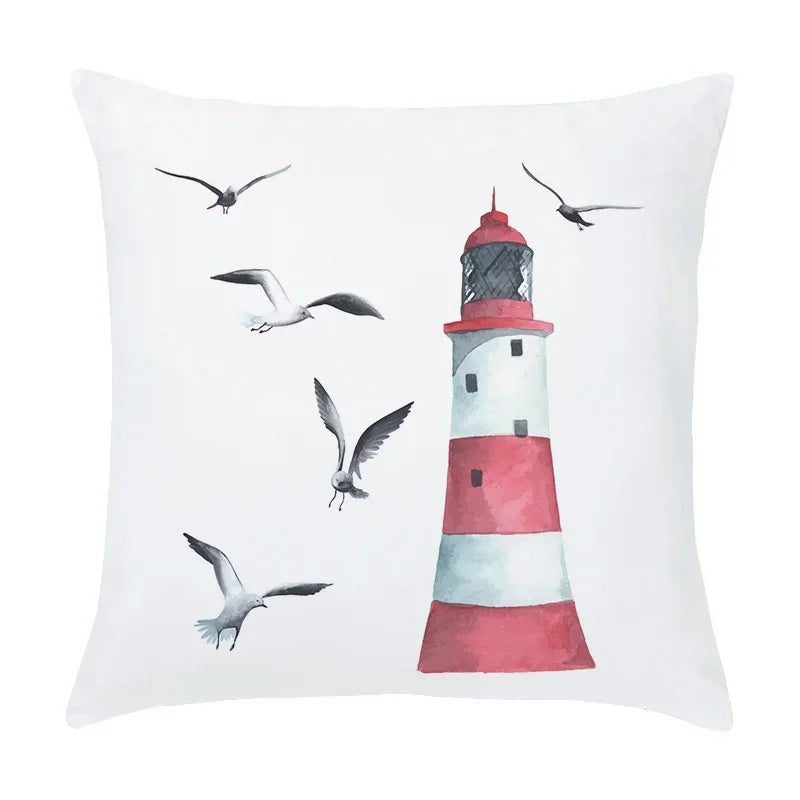Axyaa Cartoon Sailboat Hot Air Balloon Lighthouse Cushion Cover