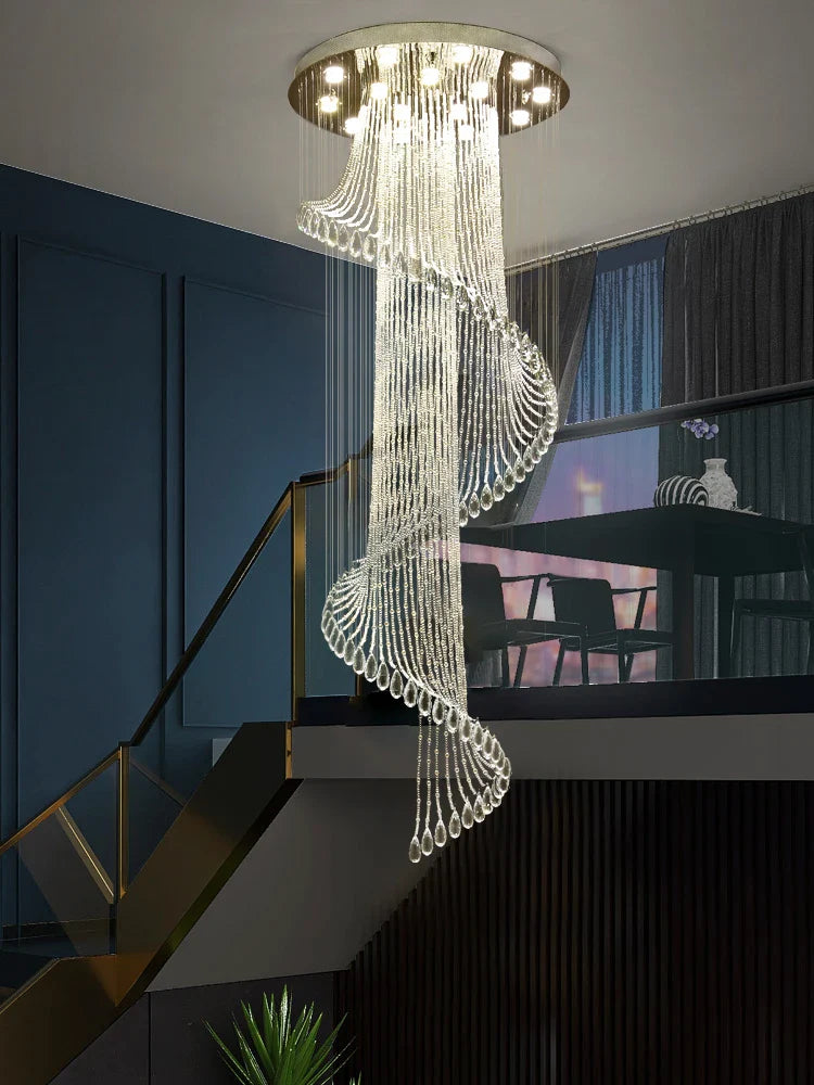 Axyaa Crystal Smart Dimming Chandelier: Modern Rotating Pendant Light for Living Room