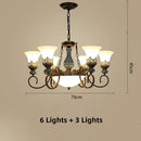 Axyaa Classic Ceramic Chandelier with Metal Iron Arm and Glass Lampshade