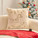 Axyaa Christmas Embroidered Beige Pillowcase 45x45cm Plush Winter Sofa Decor