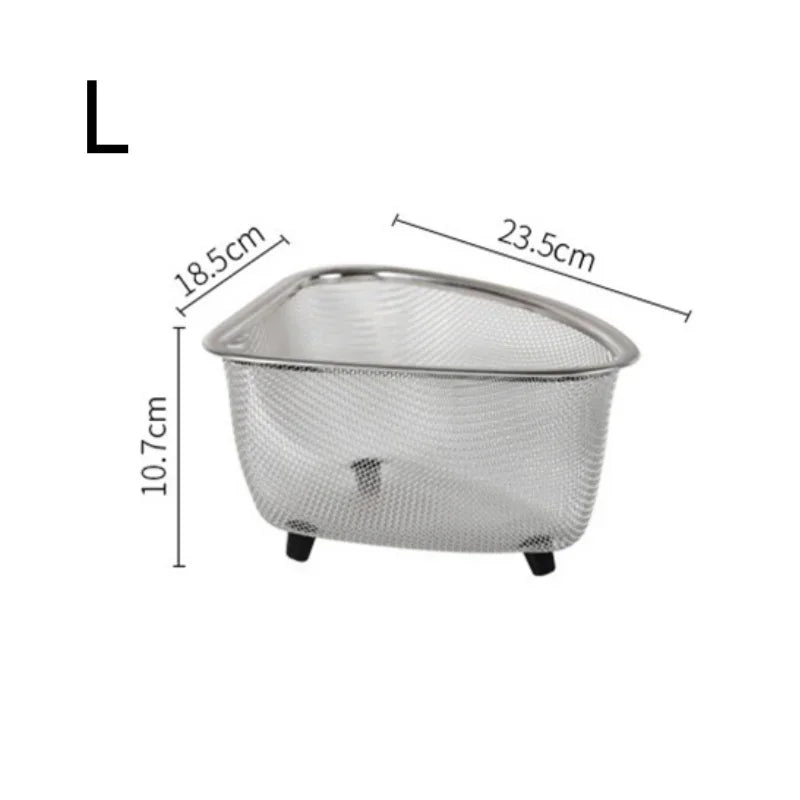 Axyaa Stainless Steel Triangle Sink Basket Residue Filter Net Veggie Wash Shelf