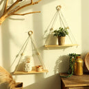 Axyaa Wood Bead Macrame Leaf Wall Shelf Set - Boho Nordic Home Decor Display