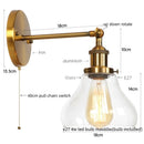 Axyaa Red Bronze LED Wall Lamp with Pull Chain Switch and Clear Glass