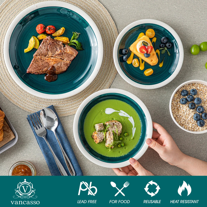 Axya Green Stoneware Tableware Set for 4/8 Person