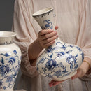 Axyaa Antique Blue White Porcelain Vase - High-End Retro Decor for Living Room