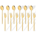Axyaa 12Pcs Gold Mirror Stainless Steel Fork Spoon Set for Kitchen Dinnerware