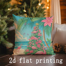 Axyaa Christmas Tree Beach Flamingos Pillow Cover - Rectangular Cushion