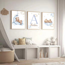 Axyaa Bear Blue Moon Nursery Custom Name Canvas Wall Art - Kids Room Decor