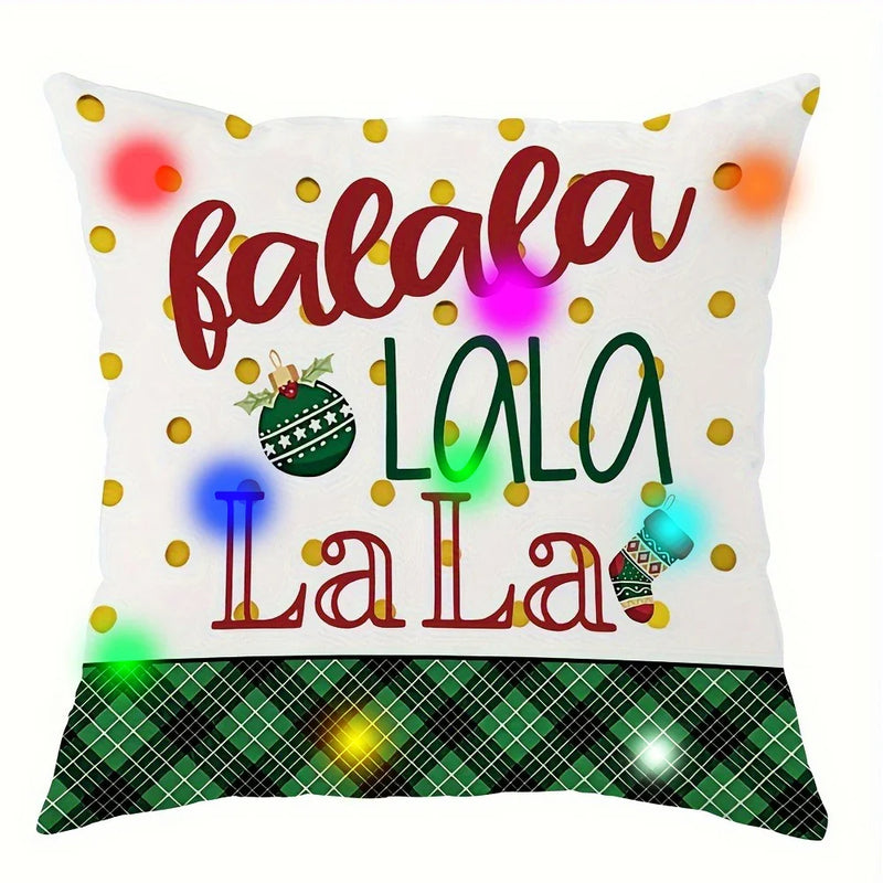Axyaa Nutcracker Green Plaid LED Pillowcase for Christmas Party and Home Decor