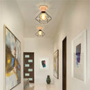 Axyaa Nordic Wood Iron Cage Ceiling Lamp: Retro Illuminaire for Hallway, Entrance, Balcony.