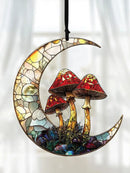 Axyaa Crescent Moon & Mushroom Suncatcher, Window Hanging, Wall Art Decor, Nature Lovers Gift