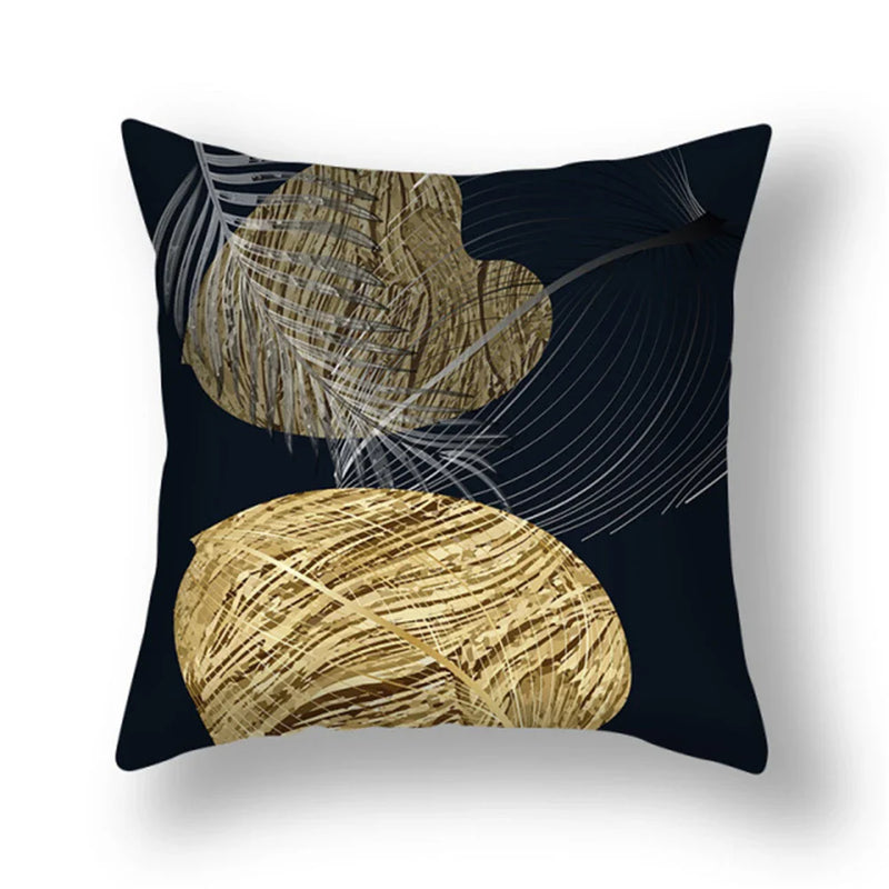 Axyaa Gold Leaf Flower Cushion Cover - Decorative Square Pillow for Home and Car