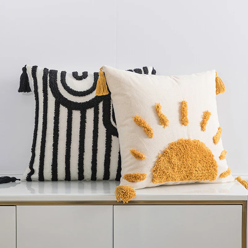 Axyaa Tufted Sun Circle Cushion Cover for Home Decor Living Room Bedroom