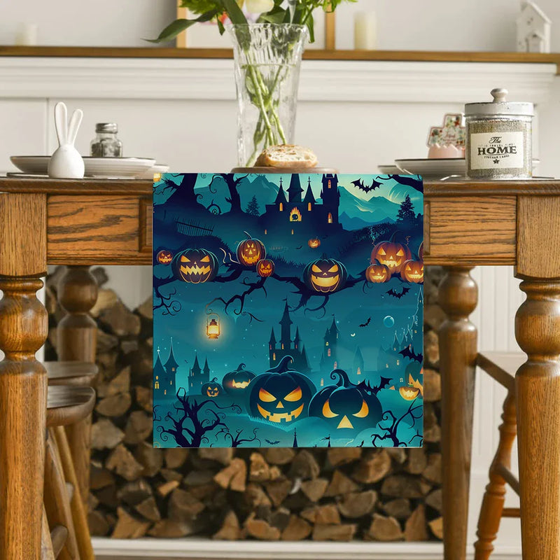 Axyaa Spooky Pumpkin Head Table Runner for Halloween Party Décor