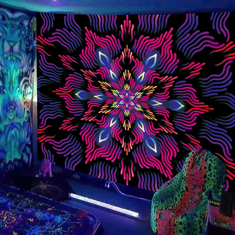 Axyaa UV Mushroom Fractal Tapestry - Psychedelic Wall Art for Bedroom, Dorm Room