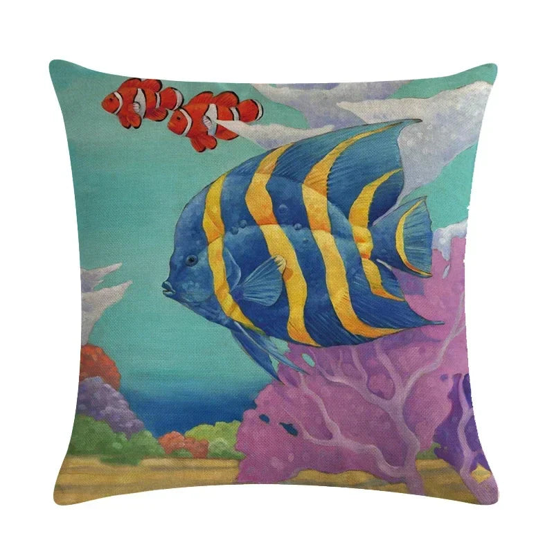 Axyaa Cartoon Sea Pattern Cushion Cover 45*45cm Living Room Sofa Decor Pillowcase