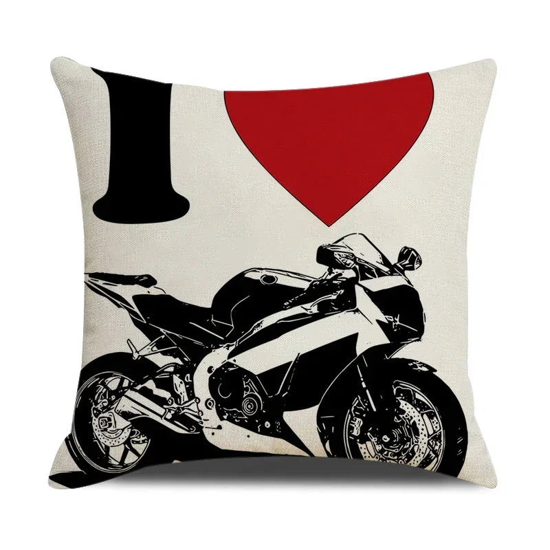 Retro Motorcycle Girls Linen Pillow Cover by Axyaa
