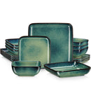 Axyaa Stern Green Square Dinner Set | 16-Piece Ceramic Tableware for 4