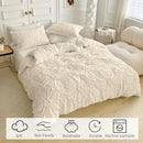 Axyaa Beige 3D Flower Queen Size Duvet Cover Set – Soft Bohemian Bedding
