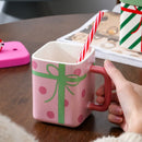 Axyaa 450ML Ceramic Santa Claus Mug With Lid & Straw - Couples Christmas Gift