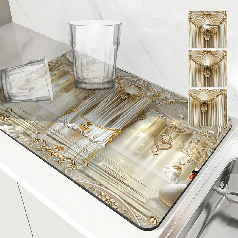 Axyaa European Pattern Absorbent Kitchen Mat for Quick Dish Drying & Tableware Drain Pad