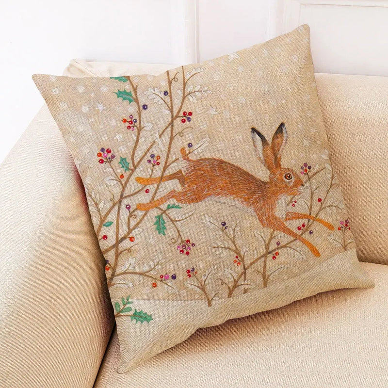 Axyaa Winter Animal Cartoon Linen Pillowcase for Car and Living Room Decor