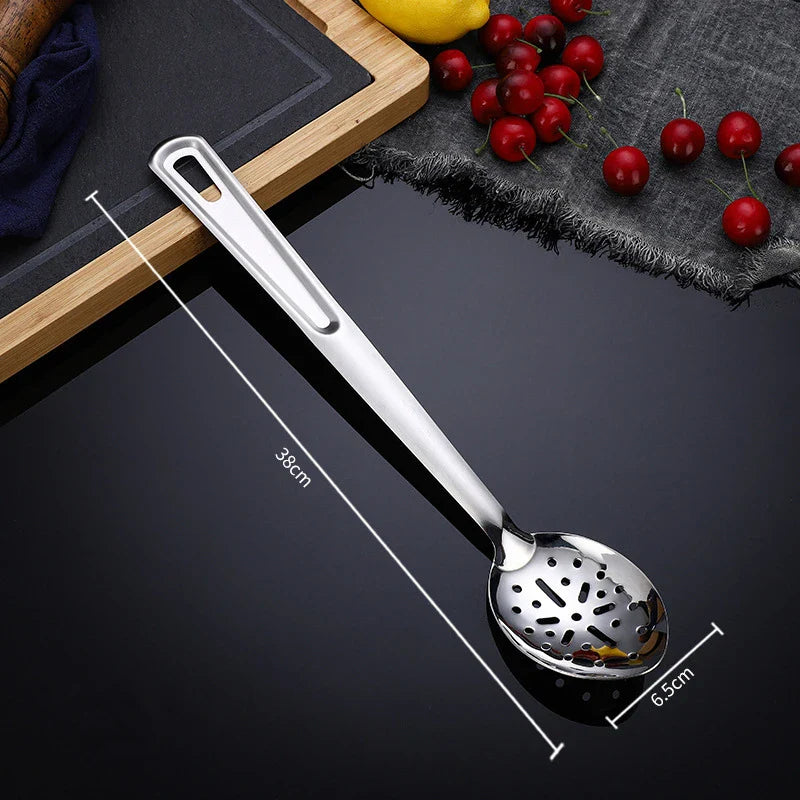 Axyaa Stainless Steel Serving Ladle Skimmer Colander Spoon Oil Separator Dishwasher Safe