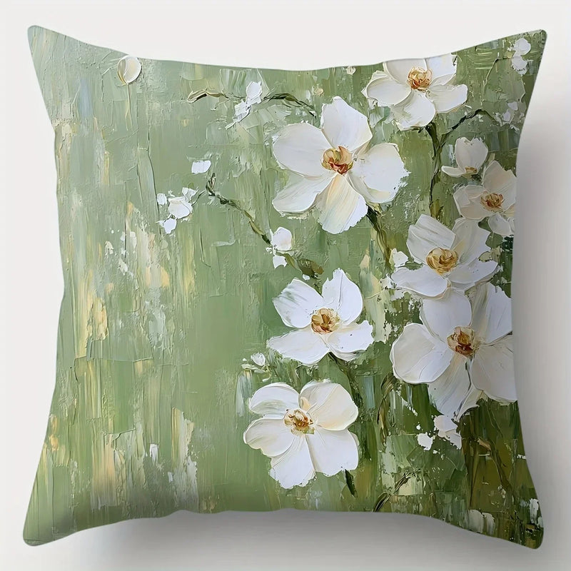 Axyaa White Flower Pillow Covers Set, 45x45cm Contemporary Design