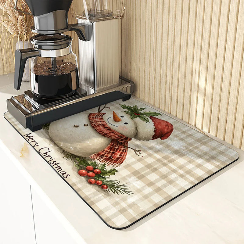 Axyaa Christmas Kitchen Draining Mat: Absorbent, Quick Dry, Non-Slip
