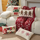 Axyaa Embroidered Holiday HoHo Pillow - Red Snowflake & Ginger Cake Design