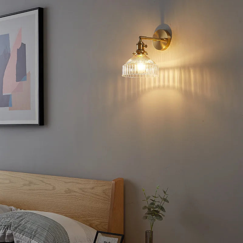 Axyaa Clear Glass LED Wall Lights Copper Pull Chain Switch Modern Wandlamp