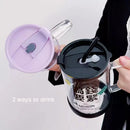 Axyaa Glass Tumbler with Lid and Straw, Large Kawaii Cup for Ice Coffee Juice