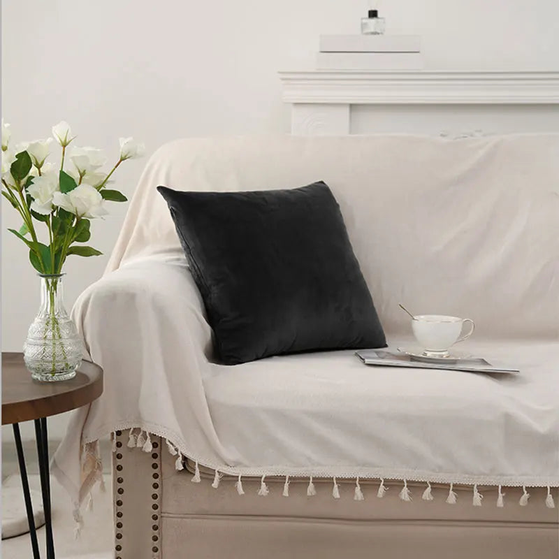 Axyaa Velvet Pillow Cover 45x45 cm Ultra Soft Black Nordic Style Home Decor