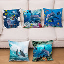 Axyaa Dolphin Ocean Pattern Cushion Cover for Kids Sofa & Home Decor