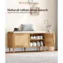 Axyaa Rattan Shoe Storage Bench with Cushion, Wooden Entryway Cabinet Organizer