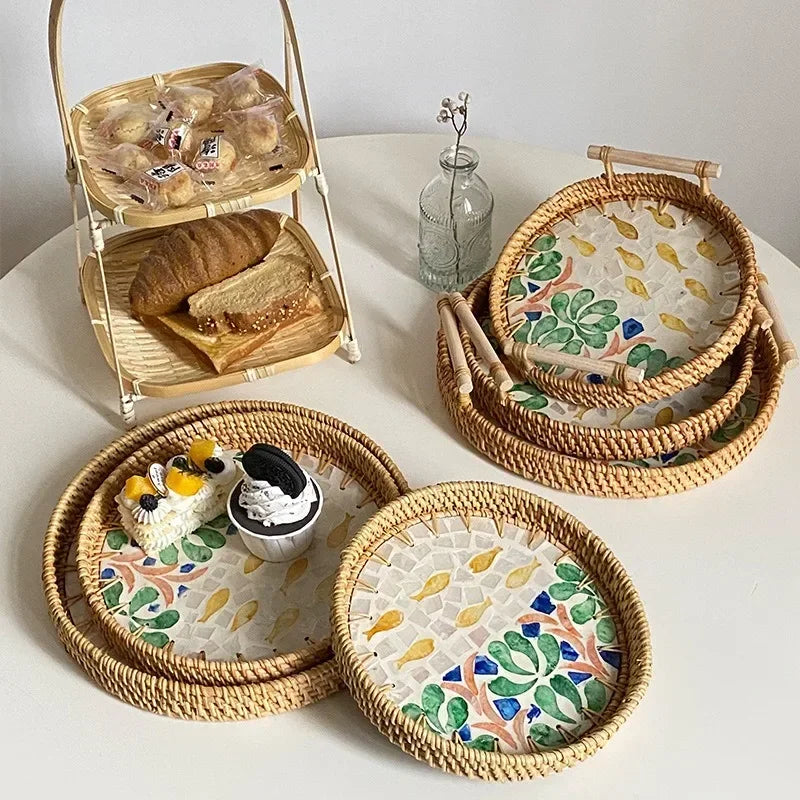 Axya Shell Rattan Storage Tray with Double Ears for Home Decor