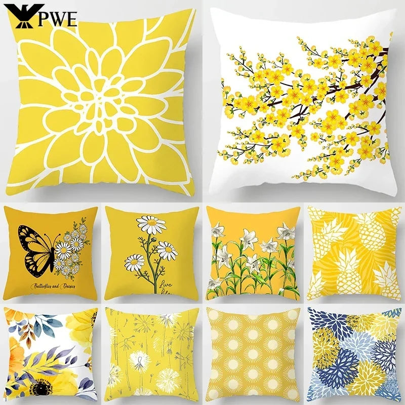 Axyaa Yellow Flower Pillowcase for Home Sofa Lumbar Cushion