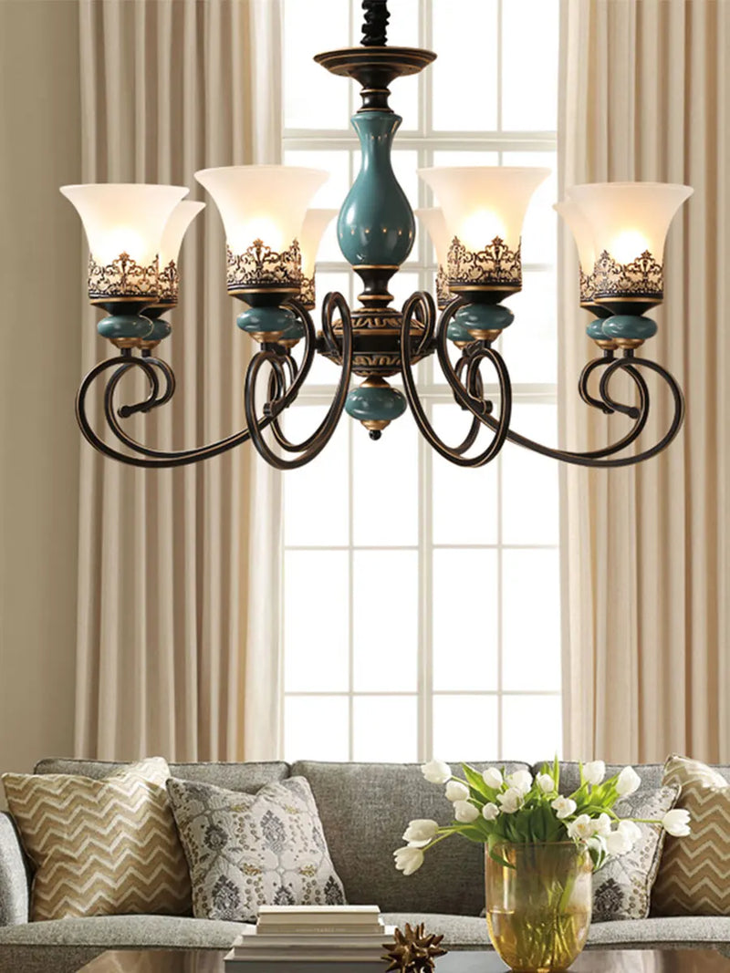 Axyaa Retro Ceramic Chandelier with Glass Lampshade for Home Décor