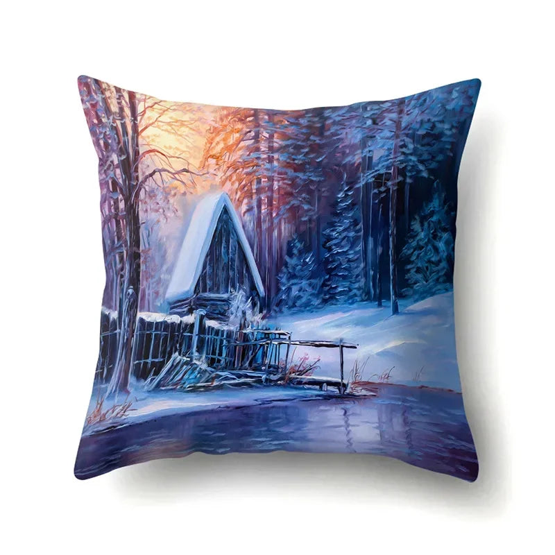 Axyaa Snowflake Christmas Cushion Cover 45*45cm - Four Seasons Scenery Decoration Pillow Case