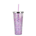 Axyaa Glitter Double Layer Sippy Cup, Large Capacity Reusable Coffee Milk Tea Cup