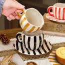 Axyaa Striped Ceramic Coffee Cup and Saucer Set - Exquisite Afternoon Tea Mug