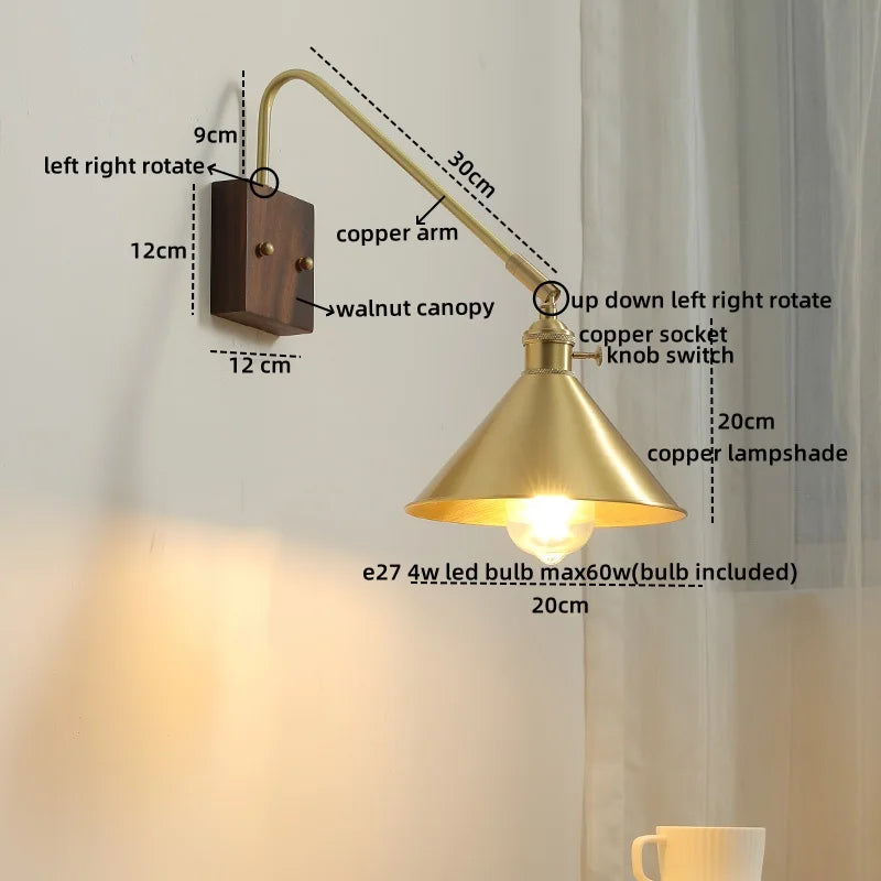 Axyaa Walnut Copper LED Wall Lights for Home Decor and Modern Ambiance