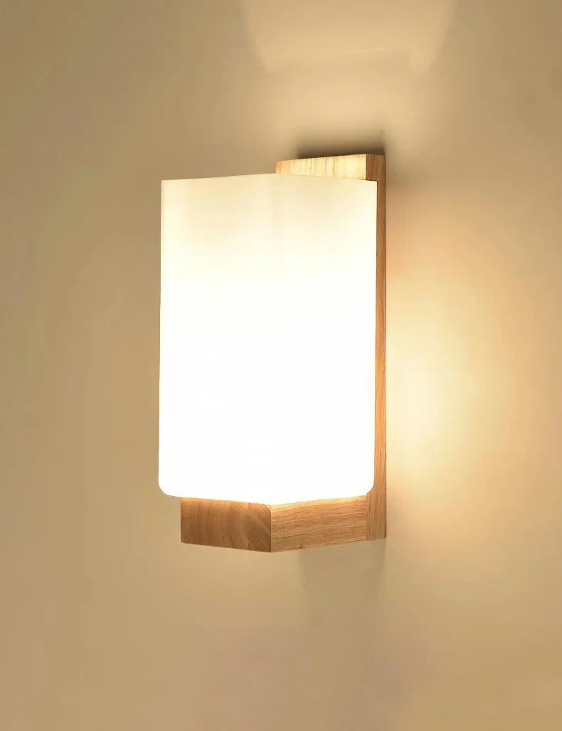 Nordic Glass Shade Sconce Wall Light by Axyaa - Wood Bedside Lamp E27