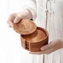Axyaa Rattan Weave Drink Coasters Set - Round Tableware Placemats for Kitchen Decor