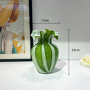 Axyaa Striped Glass Vase with Wavy Edge - Vintage Floral Arrangement Accessories