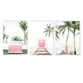 Pink Surfboard Wall Poster Beach Canvas Painting Coconut Tree Art Prints by Axyaa