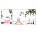 Pink Surfboard Wall Poster Beach Canvas Painting Coconut Tree Art Prints by Axyaa