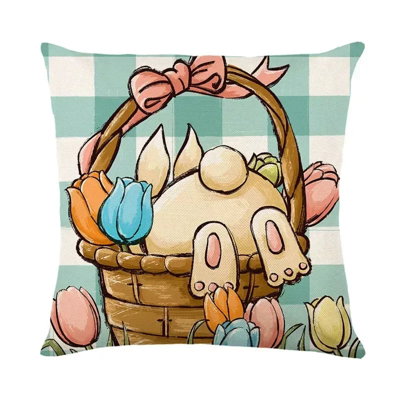 Easter Bunny Eggs Pillowcase 45x45cm Linen Pillow Covers, Axyaa Home Decor Brand